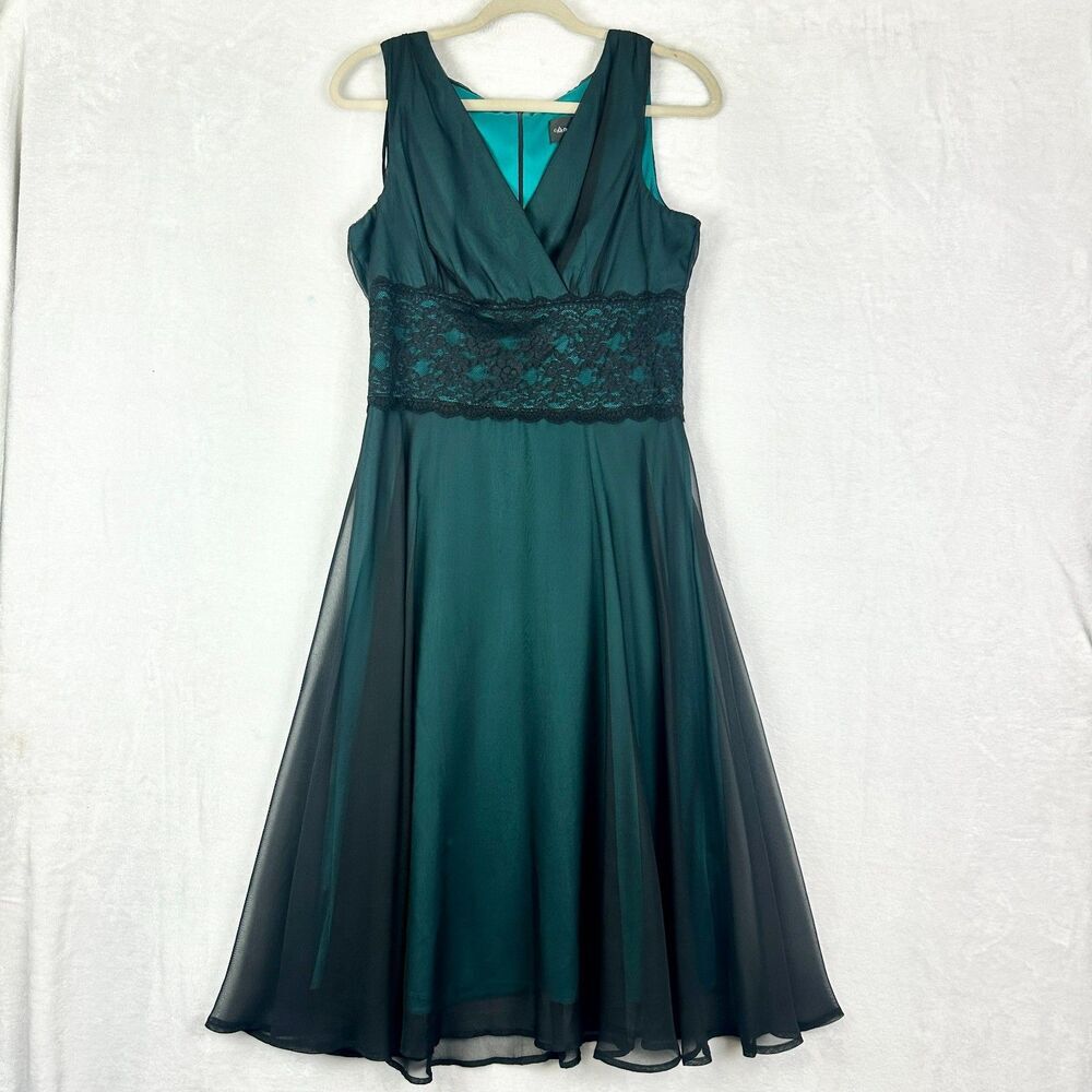 Vintage Connected Apparel Chiffon Overlay Fit Flare Midi Dress Sz 10 Whimsigoth